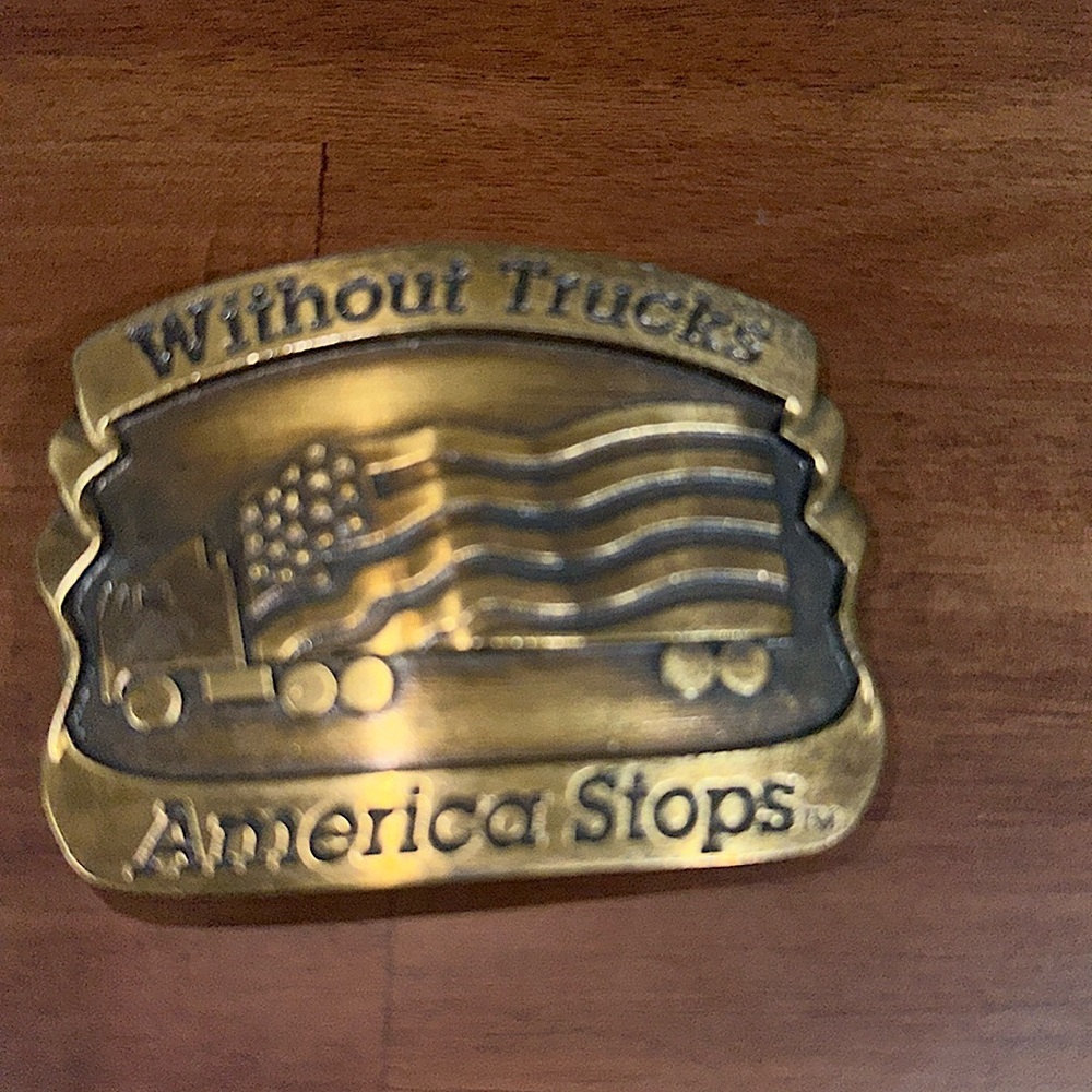 Without Trucks America Stops belt buckle